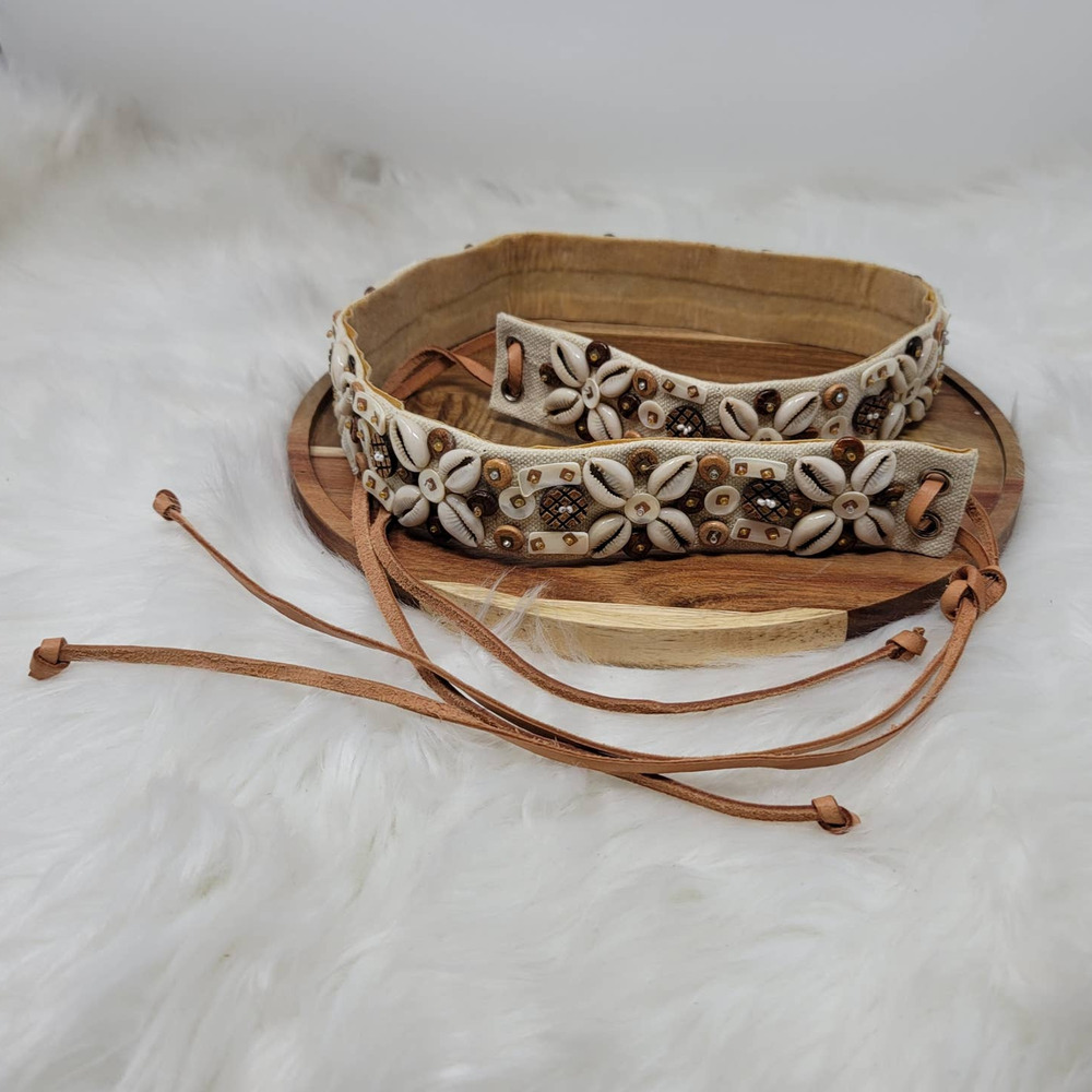 Boheimain Festival Beach Vacation Cruise Hand Made Beaded/Shell Leather Belt S